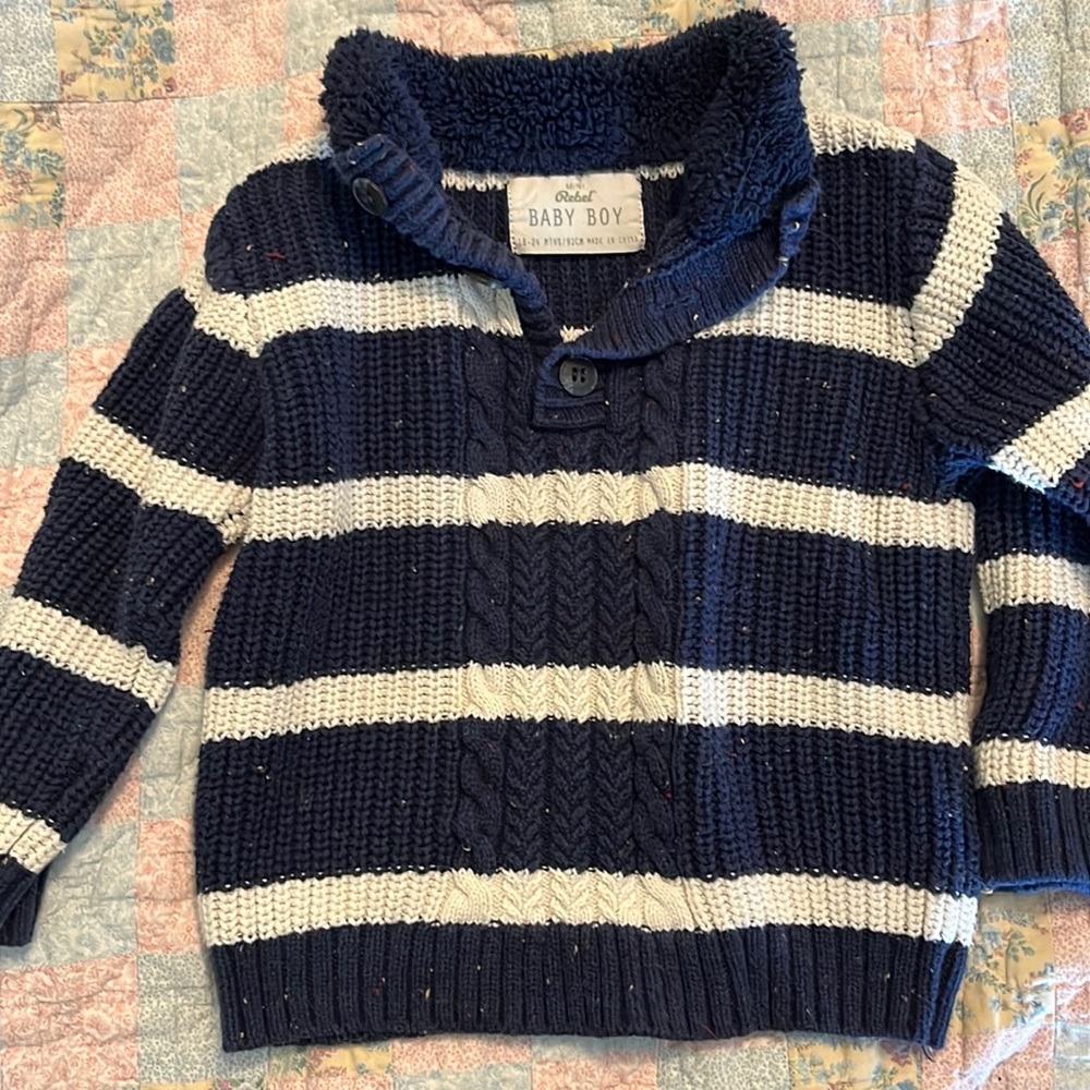 Blue and white stripe knit sweater